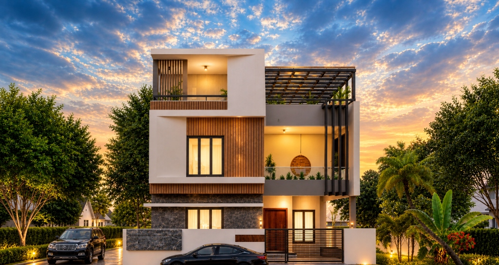 Verna Construction - Modern Contemporary Villa in Trichy